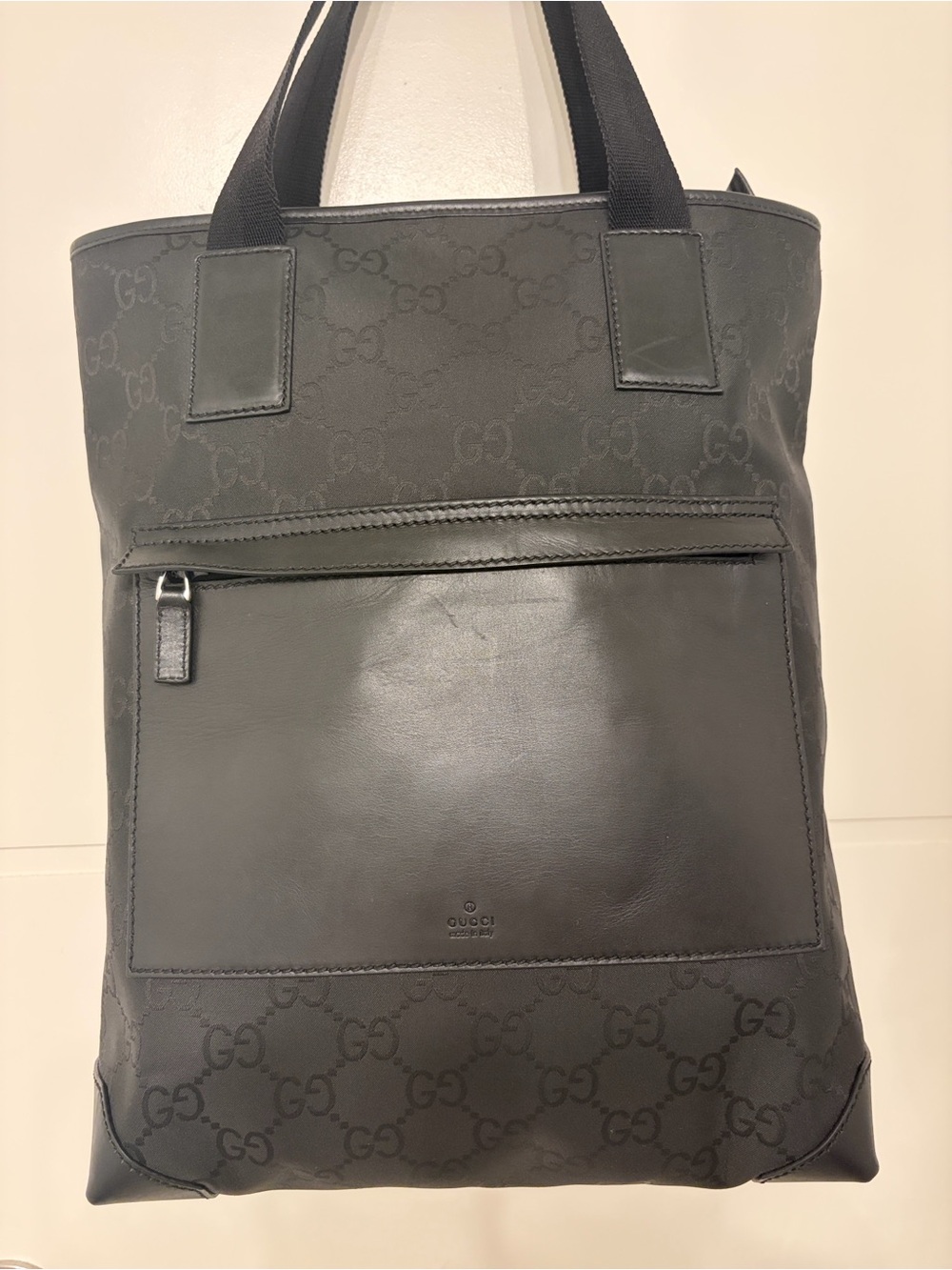 Gucci Black GG Canvas & Leather Messenger Tote